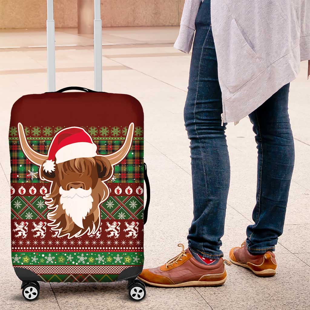 Scottish Christmas Luggage Cover Highland Cattle-Xmas Tartan Stripes Style Red Color - Wonder Print Shop