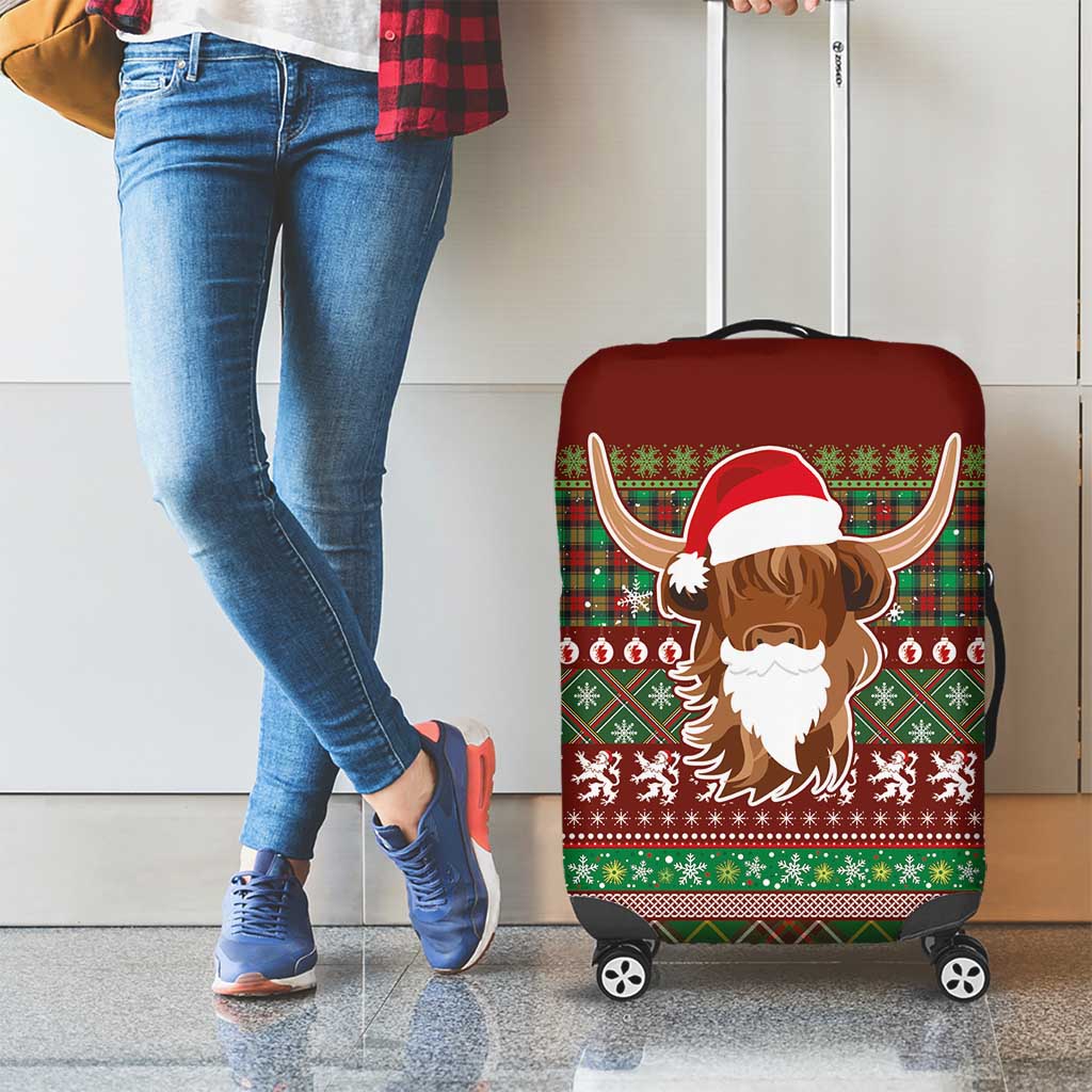 Scottish Christmas Luggage Cover Highland Cattle-Xmas Tartan Stripes Style Red Color - Wonder Print Shop