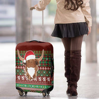 Scottish Christmas Luggage Cover Highland Cattle-Xmas Tartan Stripes Style Red Color - Wonder Print Shop