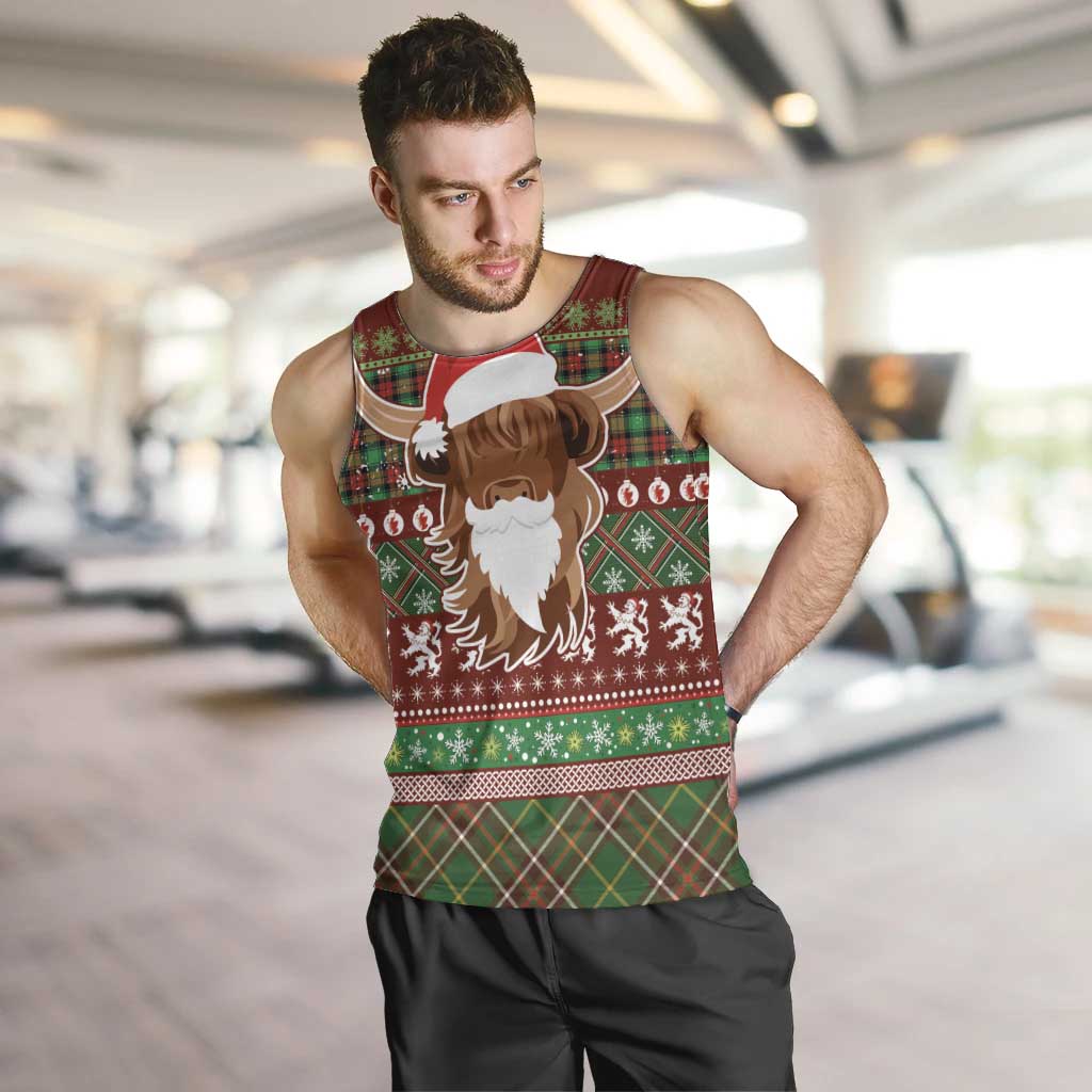 Scottish Christmas Men Tank Top Highland Cattle-Xmas Tartan Stripes Style Red Color - Wonder Print Shop