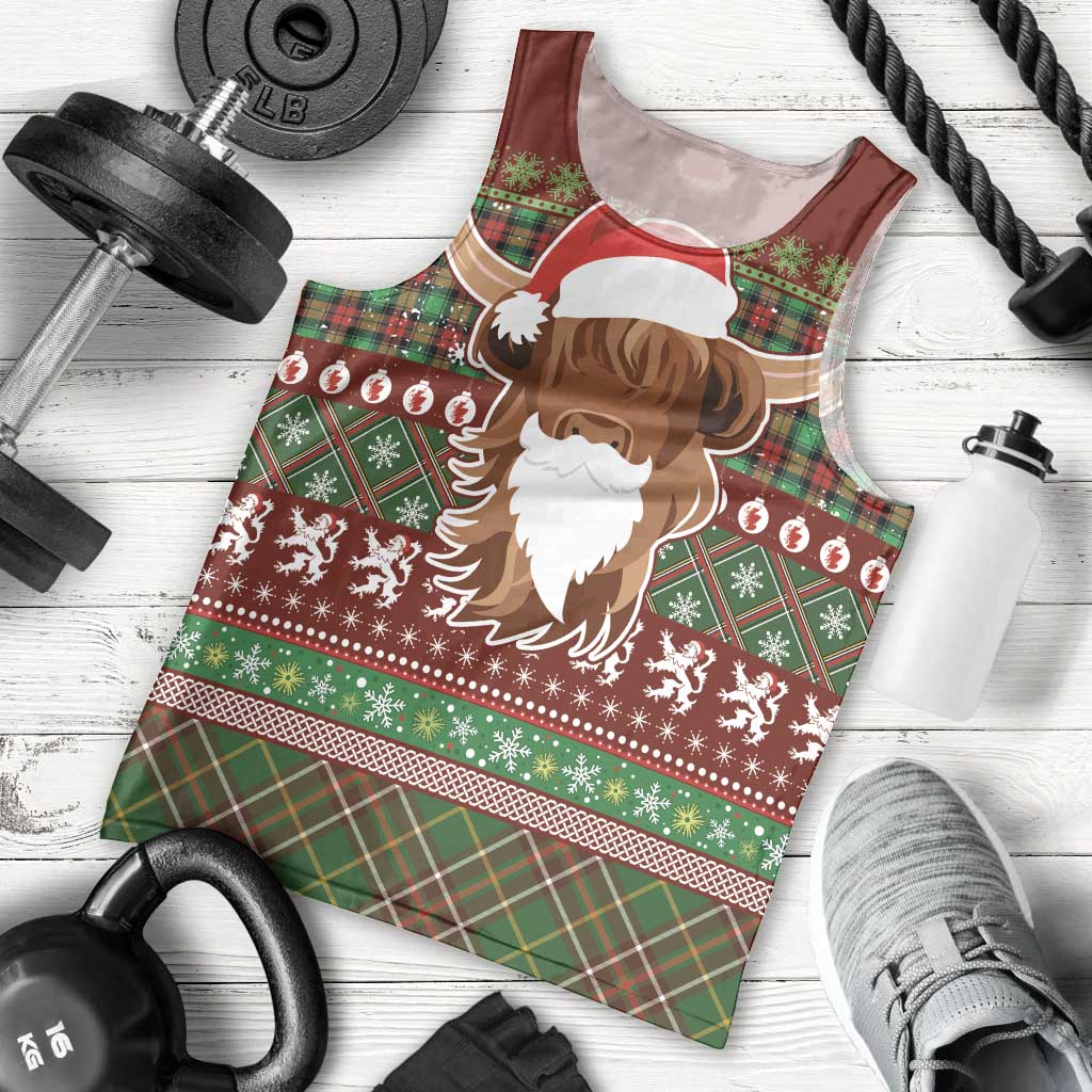 Scottish Christmas Men Tank Top Highland Cattle-Xmas Tartan Stripes Style Red Color - Wonder Print Shop
