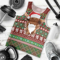 Scottish Christmas Men Tank Top Highland Cattle-Xmas Tartan Stripes Style Red Color - Wonder Print Shop