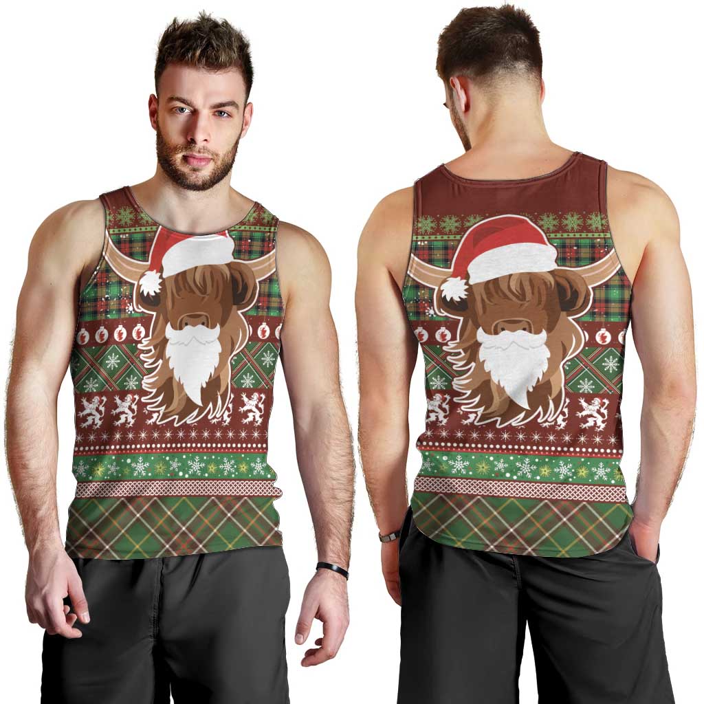 Scottish Christmas Men Tank Top Highland Cattle-Xmas Tartan Stripes Style Red Color - Wonder Print Shop