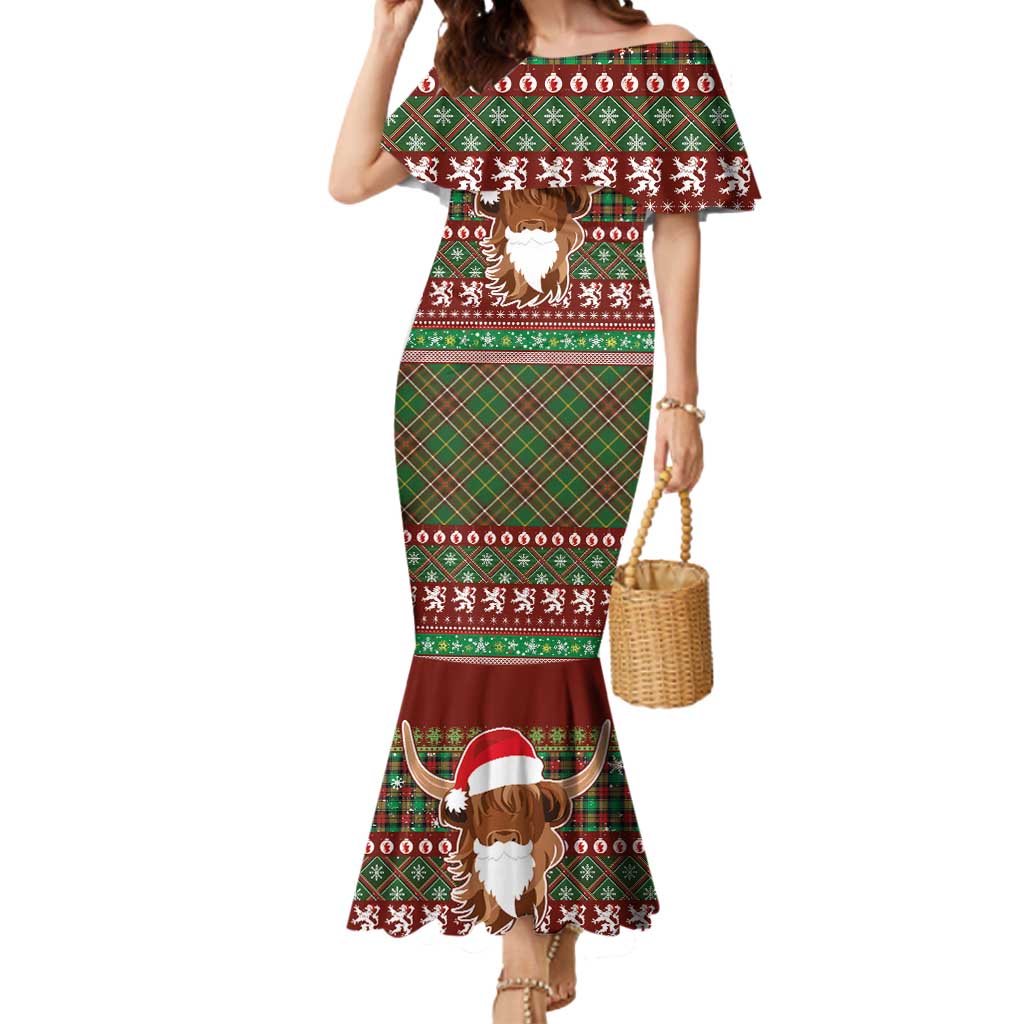 Scottish Christmas Mermaid Dress Highland Cattle-Xmas Tartan Stripes Style Red Color - Wonder Print Shop