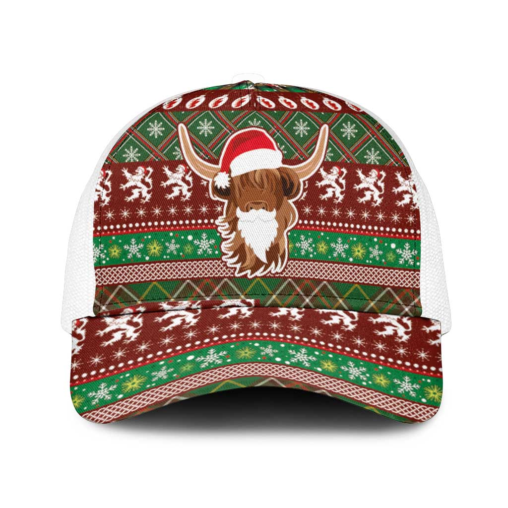 Scottish Christmas Mesh Trucker Cap Highland Cattle-Xmas Tartan Stripes Style Red Color - Wonder Print Shop