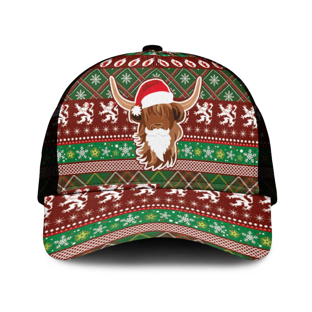 Scottish Christmas Mesh Trucker Cap Highland Cattle-Xmas Tartan Stripes Style Red Color - Wonder Print Shop