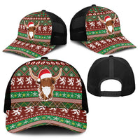 Scottish Christmas Mesh Trucker Cap Highland Cattle-Xmas Tartan Stripes Style Red Color - Wonder Print Shop