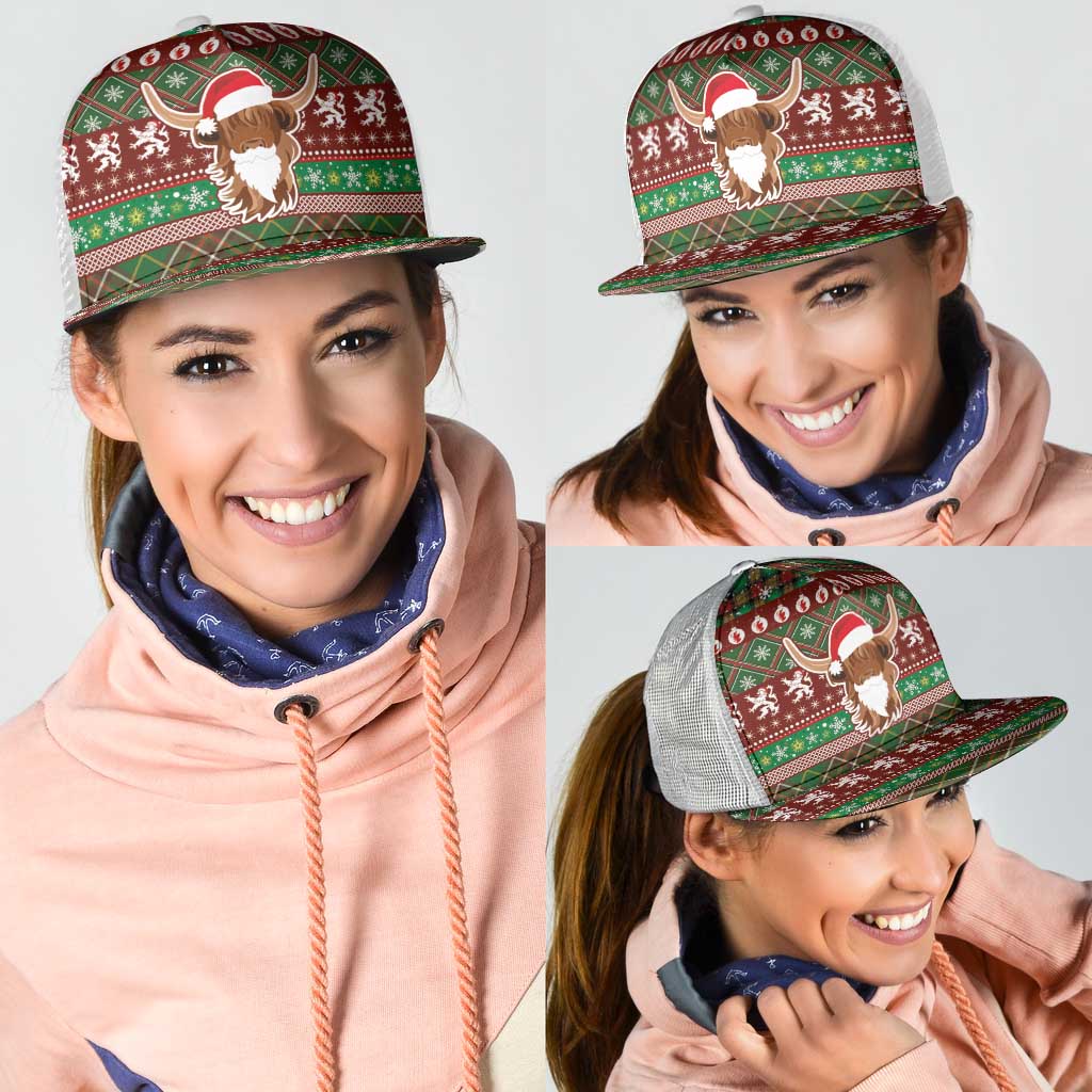 Scottish Christmas Mesh Trucker Cap Highland Cattle-Xmas Tartan Stripes Style Red Color - Wonder Print Shop