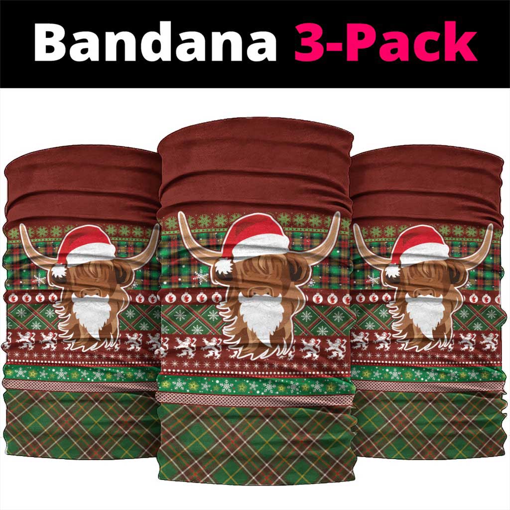 Scottish Christmas Neck Gaiter Highland Cattle-Xmas Tartan Stripes Style Red Color - Wonder Print Shop