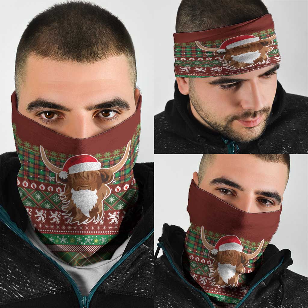 Scottish Christmas Neck Gaiter Highland Cattle-Xmas Tartan Stripes Style Red Color - Wonder Print Shop