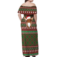 Scottish Christmas Off Shoulder Maxi Dress Highland Cattle-Xmas Tartan Stripes Style Red Color - Wonder Print Shop