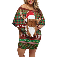 Scottish Christmas Off Shoulder Short Dress Highland Cattle-Xmas Tartan Stripes Style Red Color - Wonder Print Shop