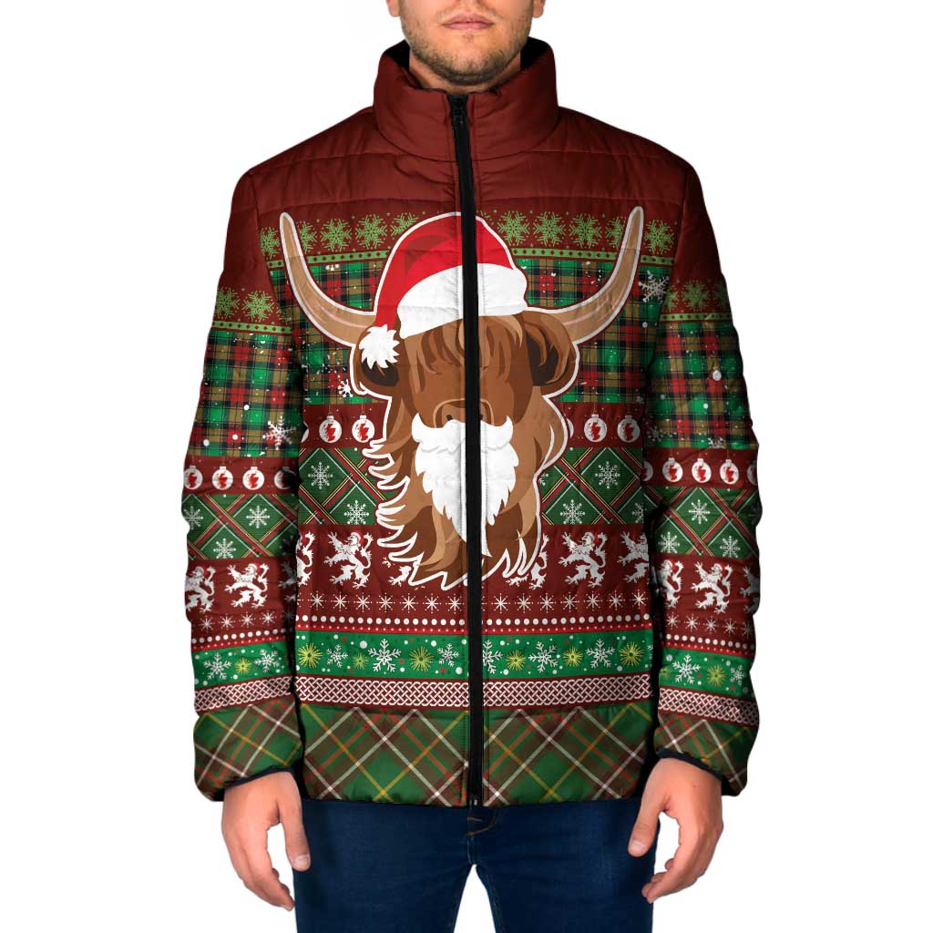 Scottish Christmas Padded Jacket Highland Cattle-Xmas Tartan Stripes Style Red Color - Wonder Print Shop