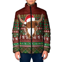 Scottish Christmas Padded Jacket Highland Cattle-Xmas Tartan Stripes Style Red Color - Wonder Print Shop