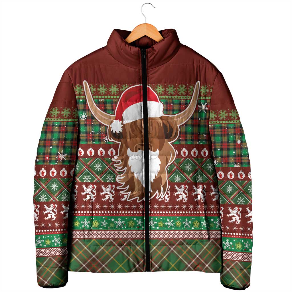 Scottish Christmas Padded Jacket Highland Cattle-Xmas Tartan Stripes Style Red Color - Wonder Print Shop