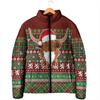 Scottish Christmas Padded Jacket Highland Cattle-Xmas Tartan Stripes Style Red Color - Wonder Print Shop