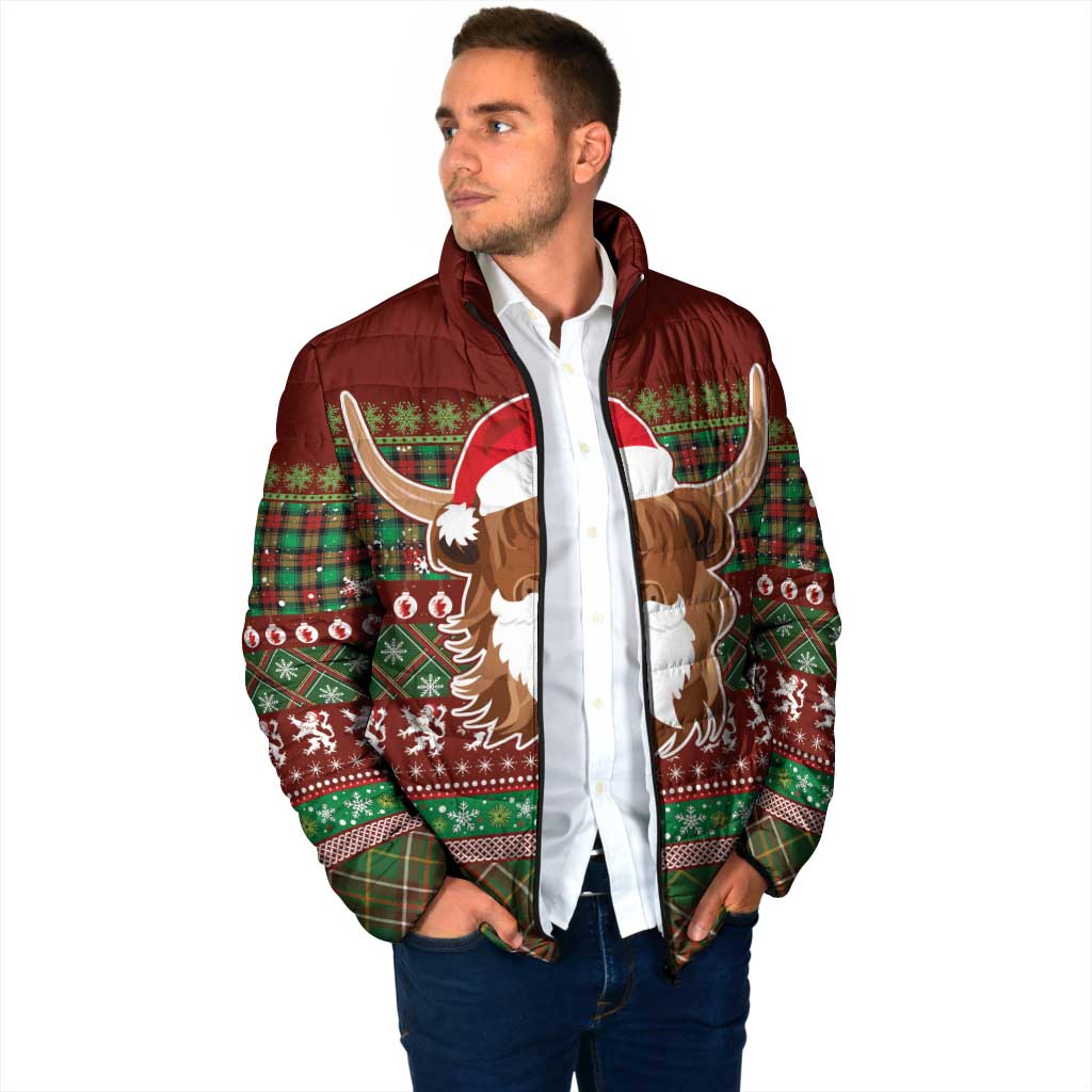 Scottish Christmas Padded Jacket Highland Cattle-Xmas Tartan Stripes Style Red Color - Wonder Print Shop