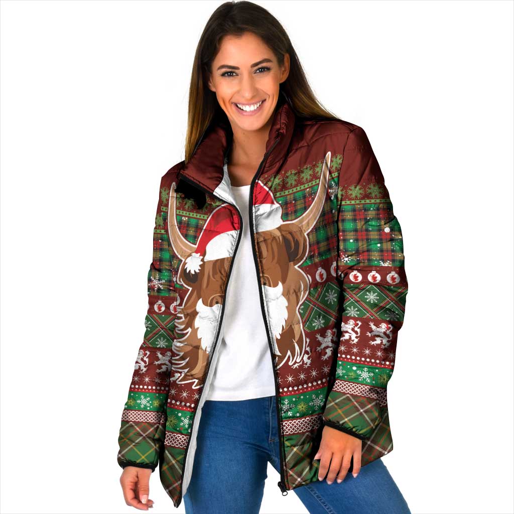 Scottish Christmas Padded Jacket Highland Cattle-Xmas Tartan Stripes Style Red Color - Wonder Print Shop