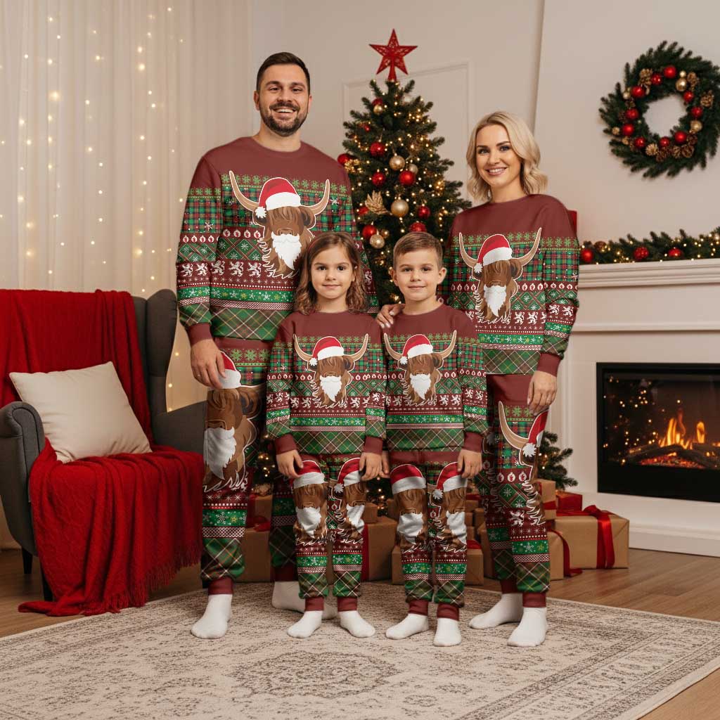 Scottish Christmas Pajama Set Highland Cattle-Xmas Tartan Stripes Style Red Color - Wonder Print Shop