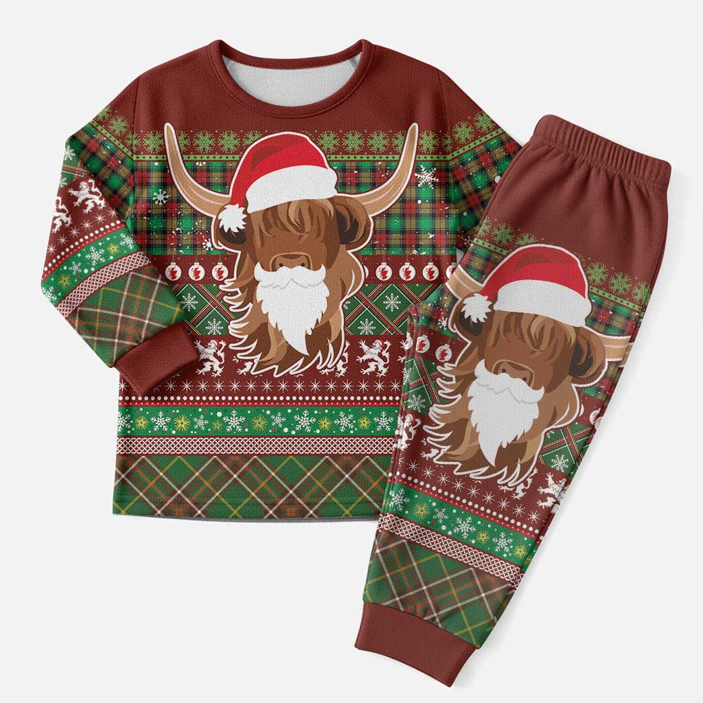 Scottish Christmas Pajama Set Highland Cattle-Xmas Tartan Stripes Style Red Color - Wonder Print Shop