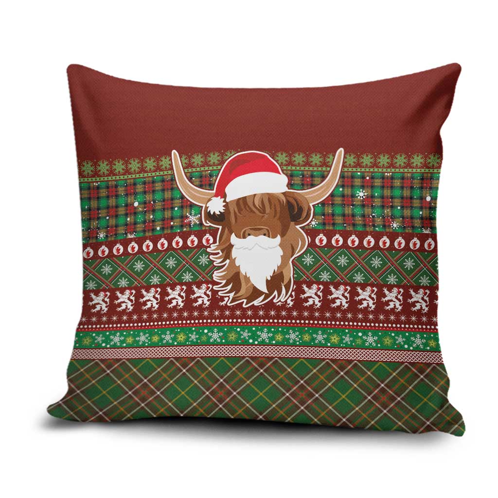 Scottish Christmas Pillow Cover Highland Cattle-Xmas Tartan Stripes Style Red Color - Wonder Print Shop