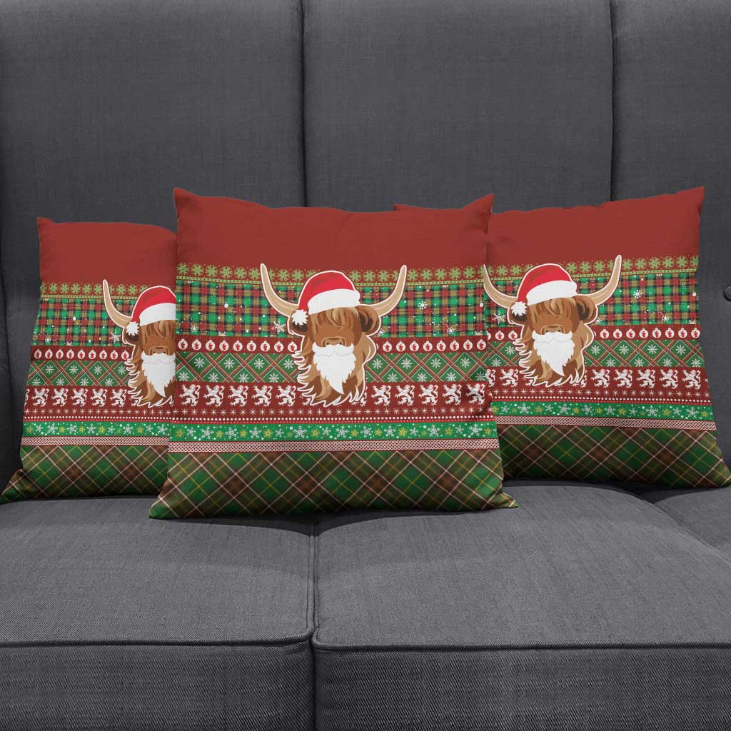 Scottish Christmas Pillow Cover Highland Cattle-Xmas Tartan Stripes Style Red Color - Wonder Print Shop