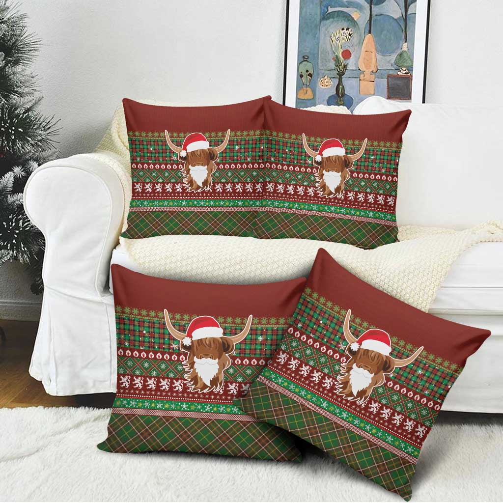 Scottish Christmas Pillow Cover Highland Cattle-Xmas Tartan Stripes Style Red Color - Wonder Print Shop
