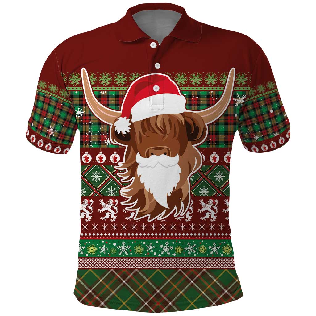 Scottish Christmas Polo Shirt Highland Cattle-Xmas Tartan Stripes Style Red Color - Wonder Print Shop