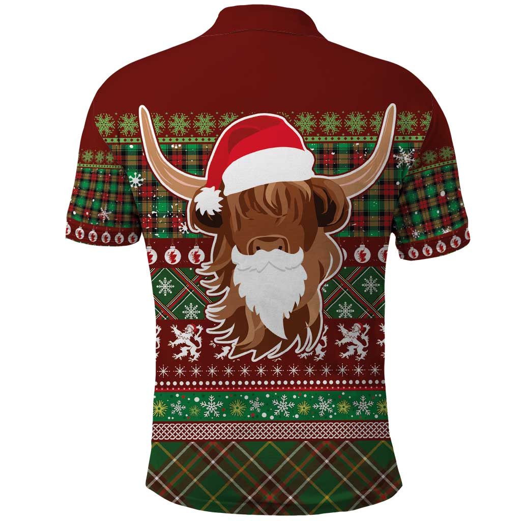 Scottish Christmas Polo Shirt Highland Cattle-Xmas Tartan Stripes Style Red Color - Wonder Print Shop