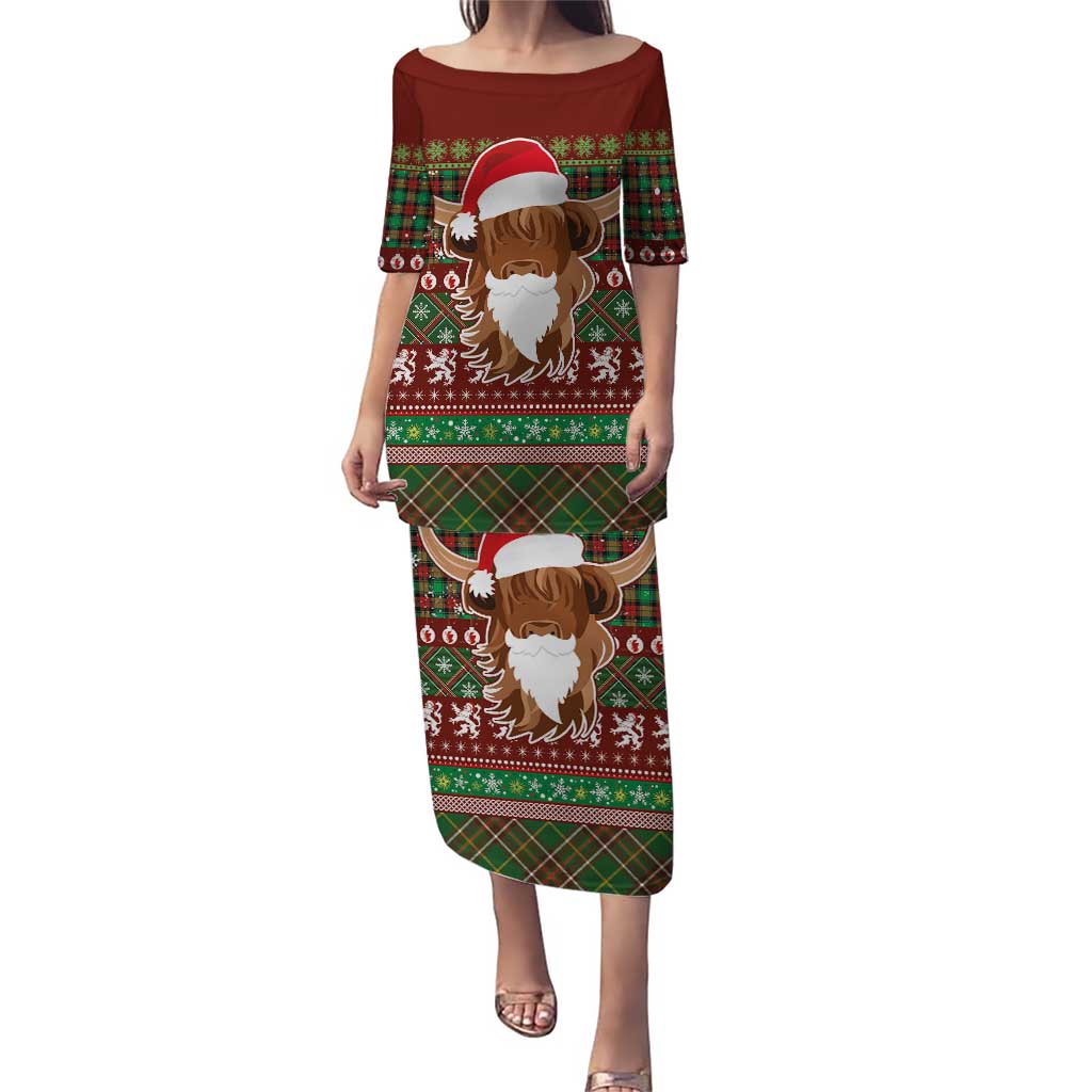 Scottish Christmas Puletasi Highland Cattle-Xmas Tartan Stripes Style Red Color - Wonder Print Shop
