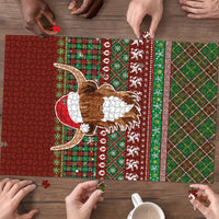 Scottish Christmas Puzzle Highland Cattle-Xmas Tartan Stripes Style Red Color - Wonder Print Shop