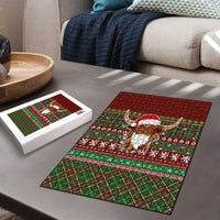 Scottish Christmas Puzzle Highland Cattle-Xmas Tartan Stripes Style Red Color - Wonder Print Shop