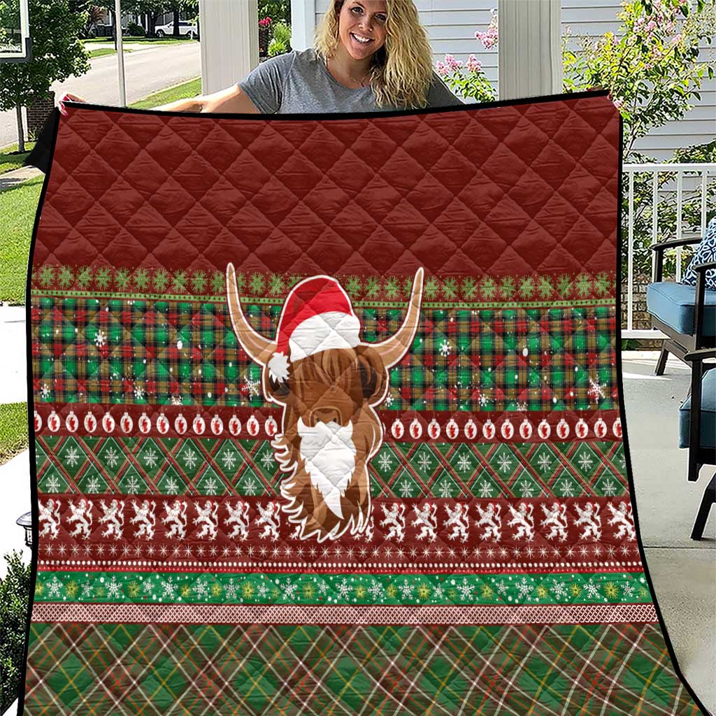 Scottish Christmas Quilt Highland Cattle-Xmas Tartan Stripes Style Red Color - Wonder Print Shop