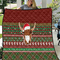 Scottish Christmas Quilt Highland Cattle-Xmas Tartan Stripes Style Red Color - Wonder Print Shop