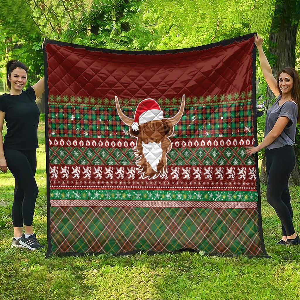 Scottish Christmas Quilt Highland Cattle-Xmas Tartan Stripes Style Red Color - Wonder Print Shop