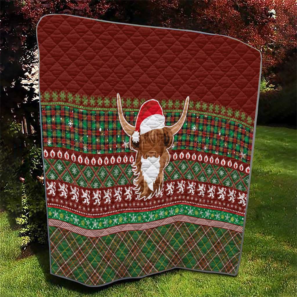 Scottish Christmas Quilt Highland Cattle-Xmas Tartan Stripes Style Red Color - Wonder Print Shop