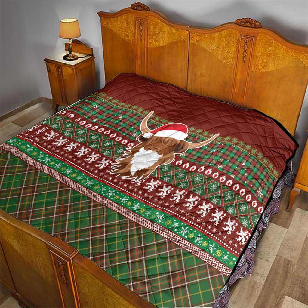 Scottish Christmas Quilt Highland Cattle-Xmas Tartan Stripes Style Red Color - Wonder Print Shop