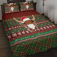 Scottish Christmas Quilt Bed Set Highland Cattle-Xmas Tartan Stripes Style Red Color - Wonder Print Shop