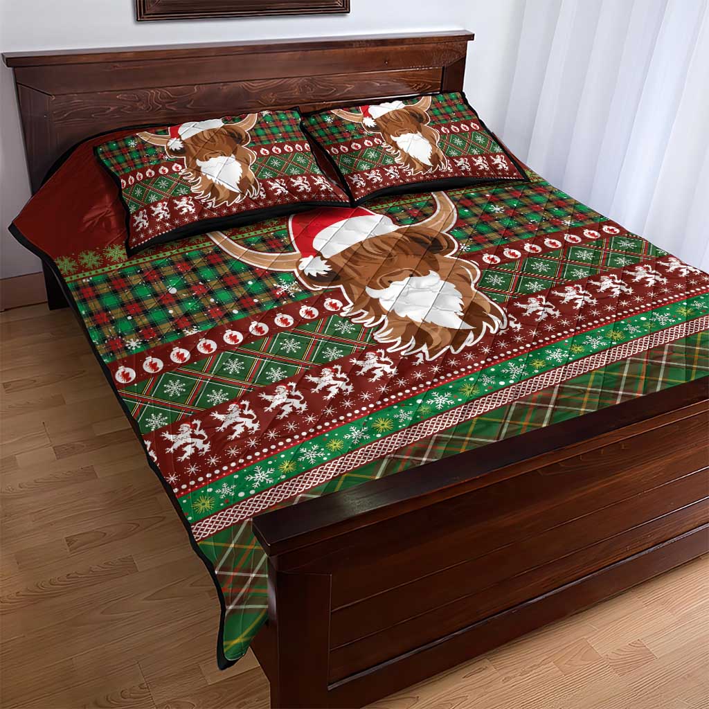 Scottish Christmas Quilt Bed Set Highland Cattle-Xmas Tartan Stripes Style Red Color - Wonder Print Shop