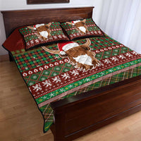 Scottish Christmas Quilt Bed Set Highland Cattle-Xmas Tartan Stripes Style Red Color - Wonder Print Shop