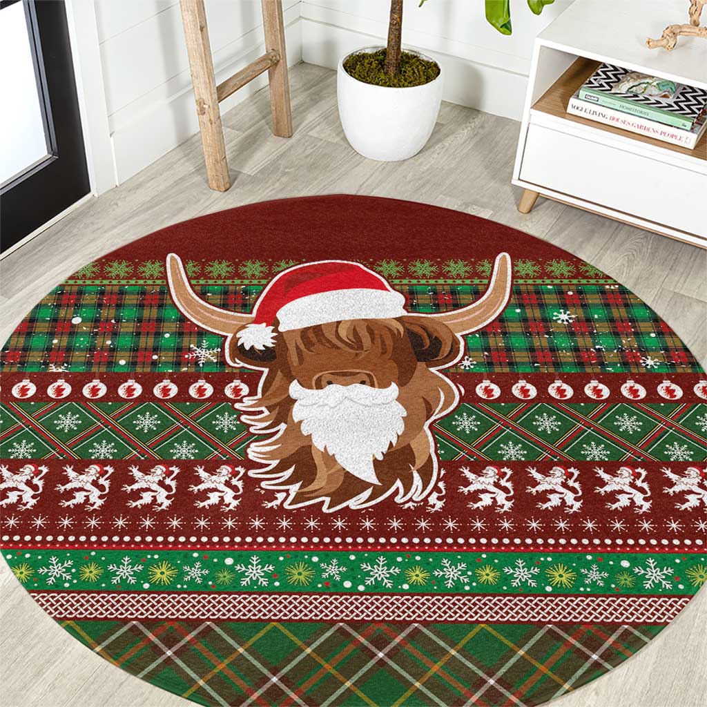 Scottish Christmas Round Carpet Highland Cattle-Xmas Tartan Stripes Style Red Color - Wonder Print Shop