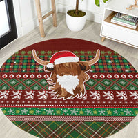 Scottish Christmas Round Carpet Highland Cattle-Xmas Tartan Stripes Style Red Color - Wonder Print Shop