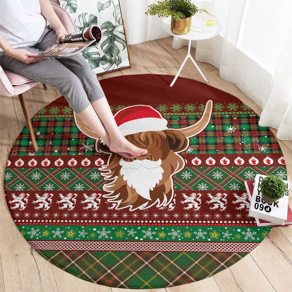 Scottish Christmas Round Carpet Highland Cattle-Xmas Tartan Stripes Style Red Color - Wonder Print Shop