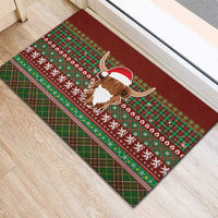 Scottish Christmas Rubber Doormat Highland Cattle-Xmas Tartan Stripes Style Red Color - Wonder Print Shop