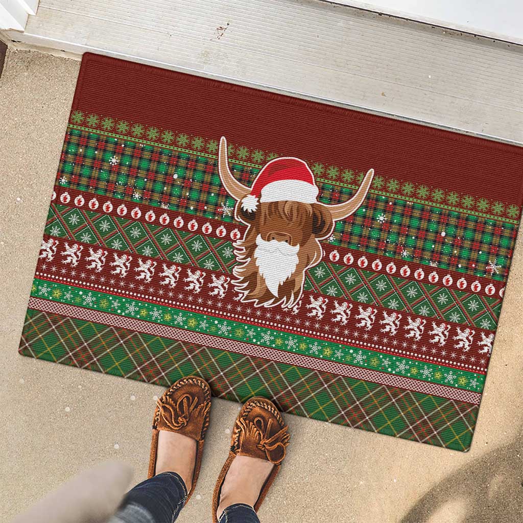 Scottish Christmas Rubber Doormat Highland Cattle-Xmas Tartan Stripes Style Red Color - Wonder Print Shop