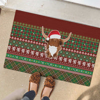 Scottish Christmas Rubber Doormat Highland Cattle-Xmas Tartan Stripes Style Red Color - Wonder Print Shop