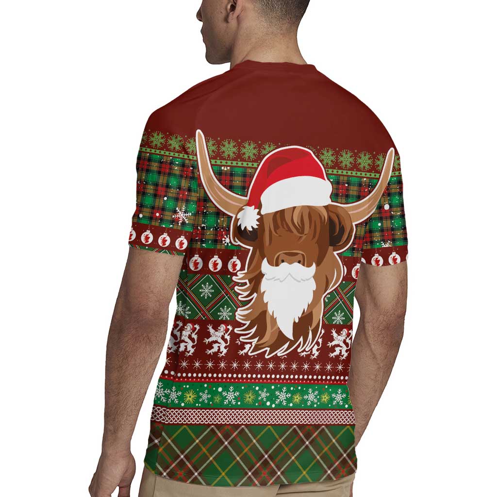 Scottish Christmas Rugby Jersey Highland Cattle-Xmas Tartan Stripes Style Red Color - Wonder Print Shop