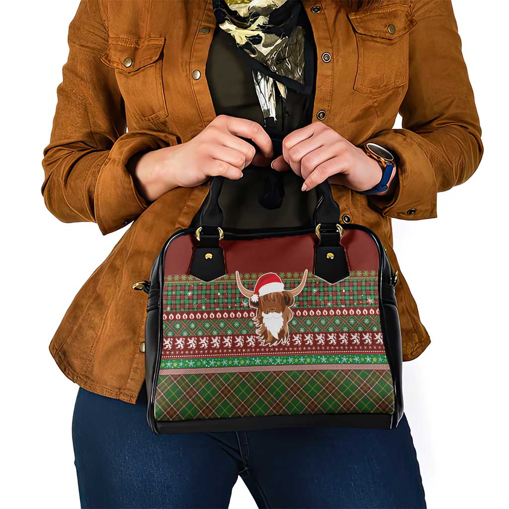Scottish Christmas Shoulder Handbag Highland Cattle-Xmas Tartan Stripes Style Red Color - Wonder Print Shop