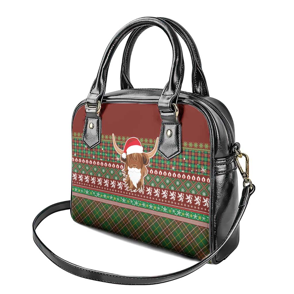 Scottish Christmas Shoulder Handbag Highland Cattle-Xmas Tartan Stripes Style Red Color - Wonder Print Shop