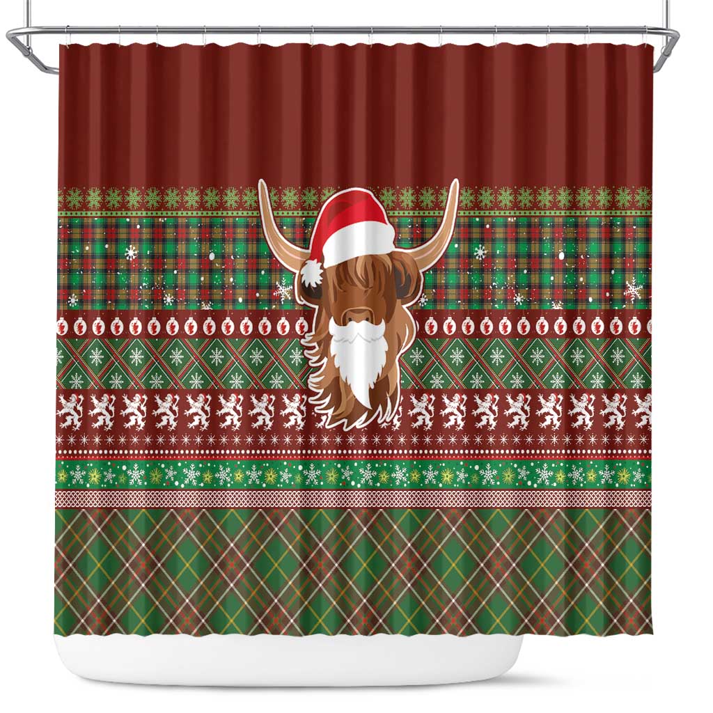 Scottish Christmas Shower Curtain Highland Cattle-Xmas Tartan Stripes Style Red Color - Wonder Print Shop